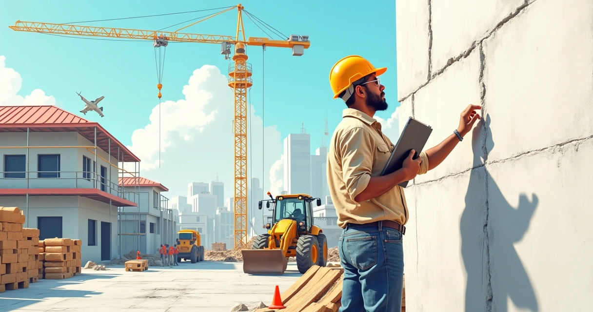 Engenheiro realizando vistoria em obra civil 