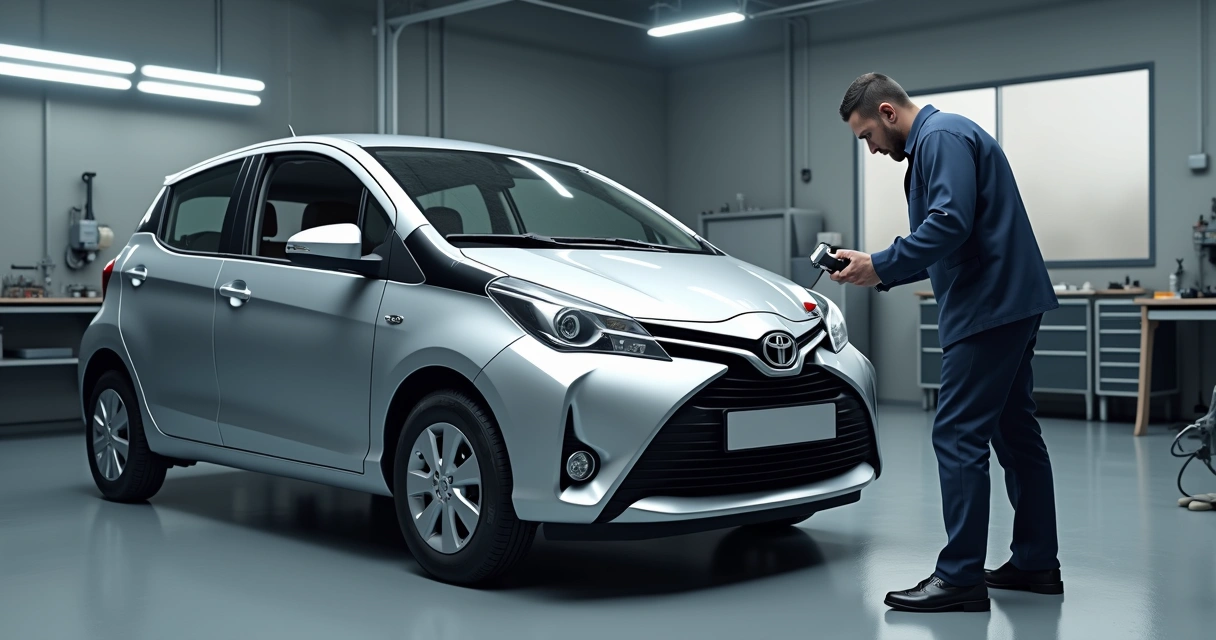Inspeção visual da estrutura de um carro leve em oficina 