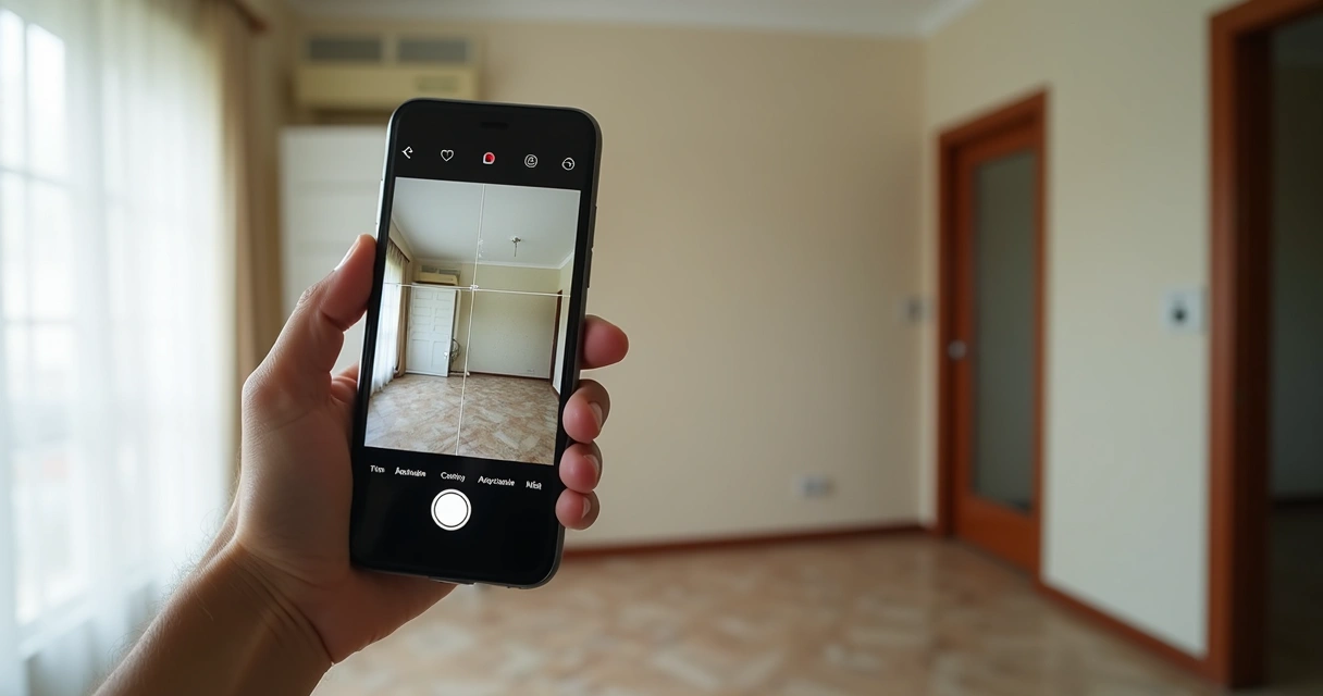 Fotos detalhadas de imóveis em smartphone para vistoria digital 