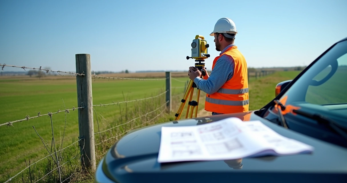 Engenheiro realizando vistoria em imóvel rural com equipamentos de topografia 