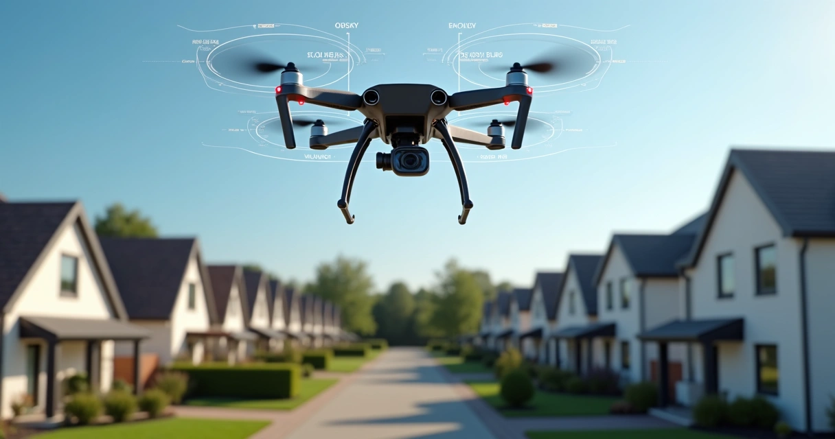 Drone realizando vistoria aérea de imóvel 