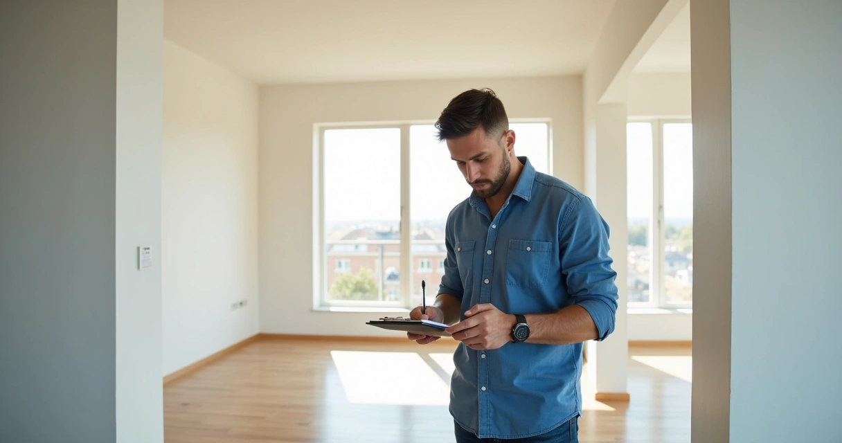 Homem verificando detalhes de um imóvel para vistoria de aluguel