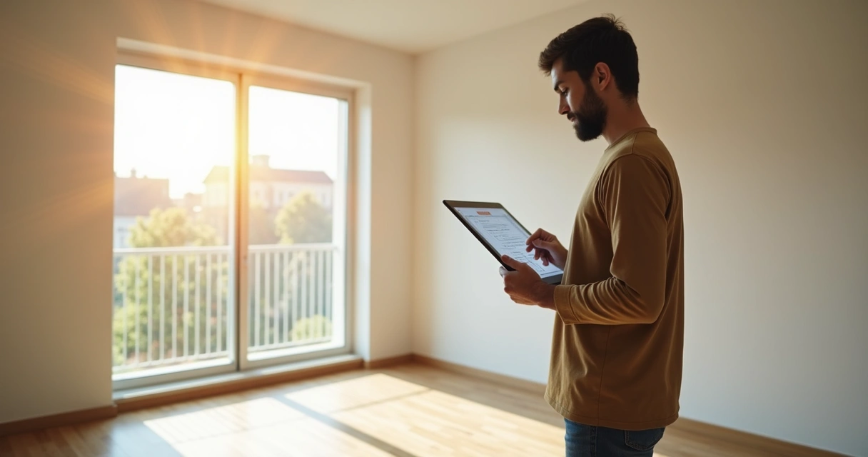 Anotando checklist de vistoria em imóvel vazio 