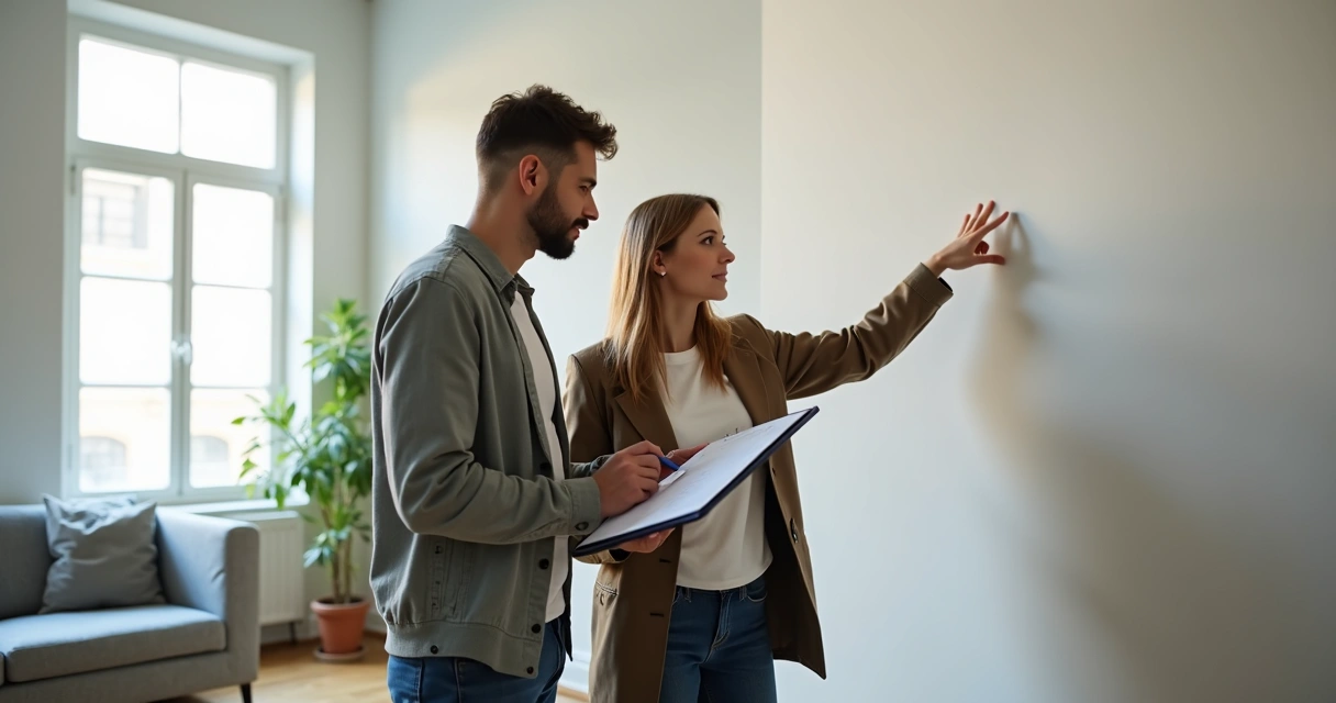 Proprietário e inquilino fazendo vistoria de imóvel 