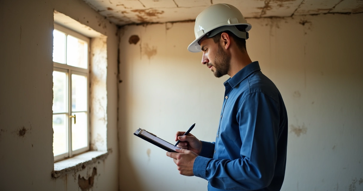 Engenheiro vistoriando imóvel com prancheta