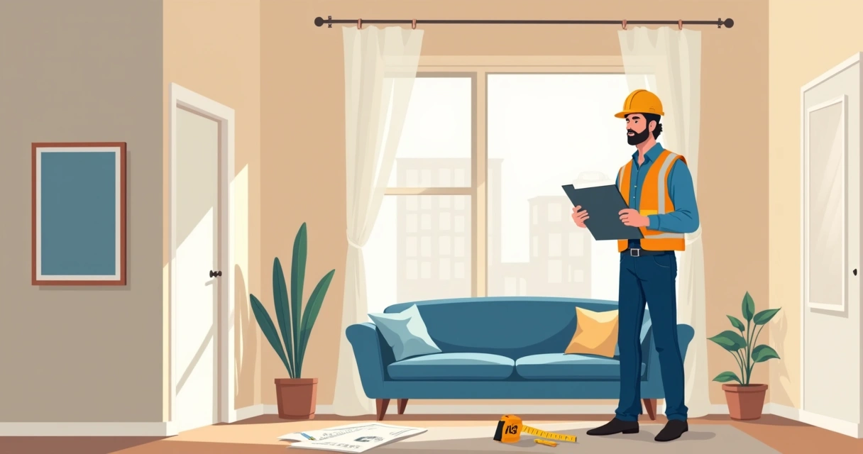 Engenheiro fazendo vistoria em imóvel e anotando irregularidades 