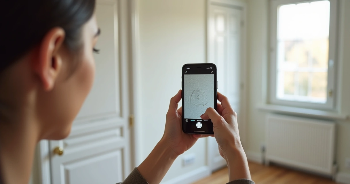 Pessoa fotografando parede de apartamento para vistoria 