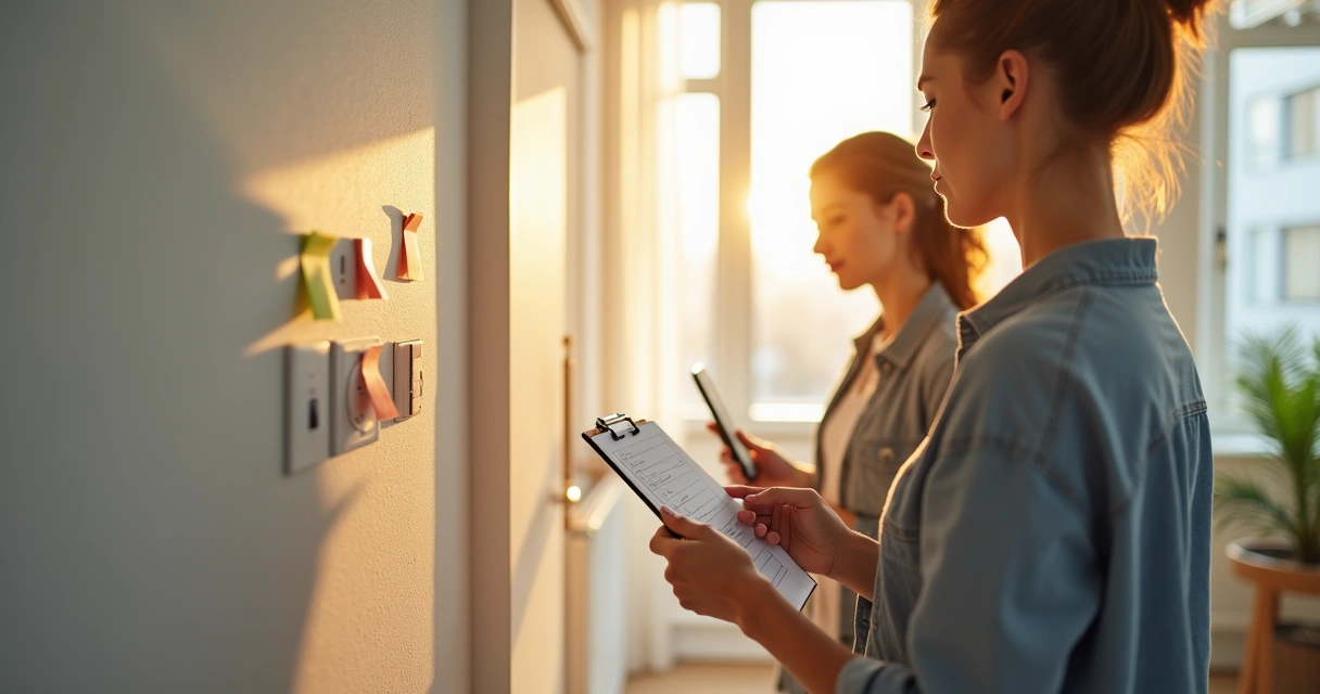 Sala de apartamento sendo inspecionada 