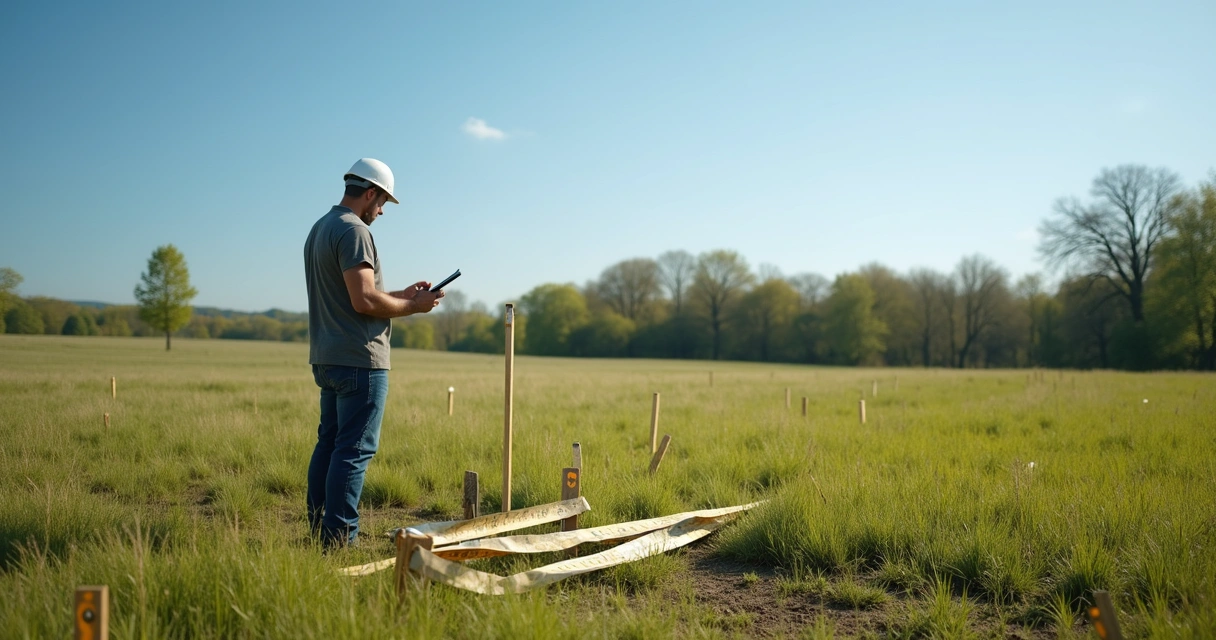 Engenheiro vistoriando terreno com prancheta 