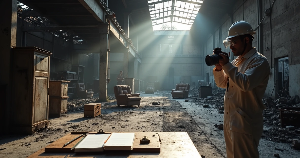 Vistoria em área danificada por incêndio 