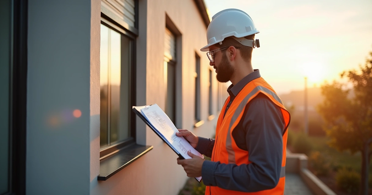 Engenheiro com prancheta realizando vistoria em imóvel 