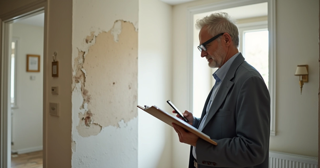 Pessoa fazendo vistoria minuciosa no imóvel alugado com fotos e anotações detalhadas 