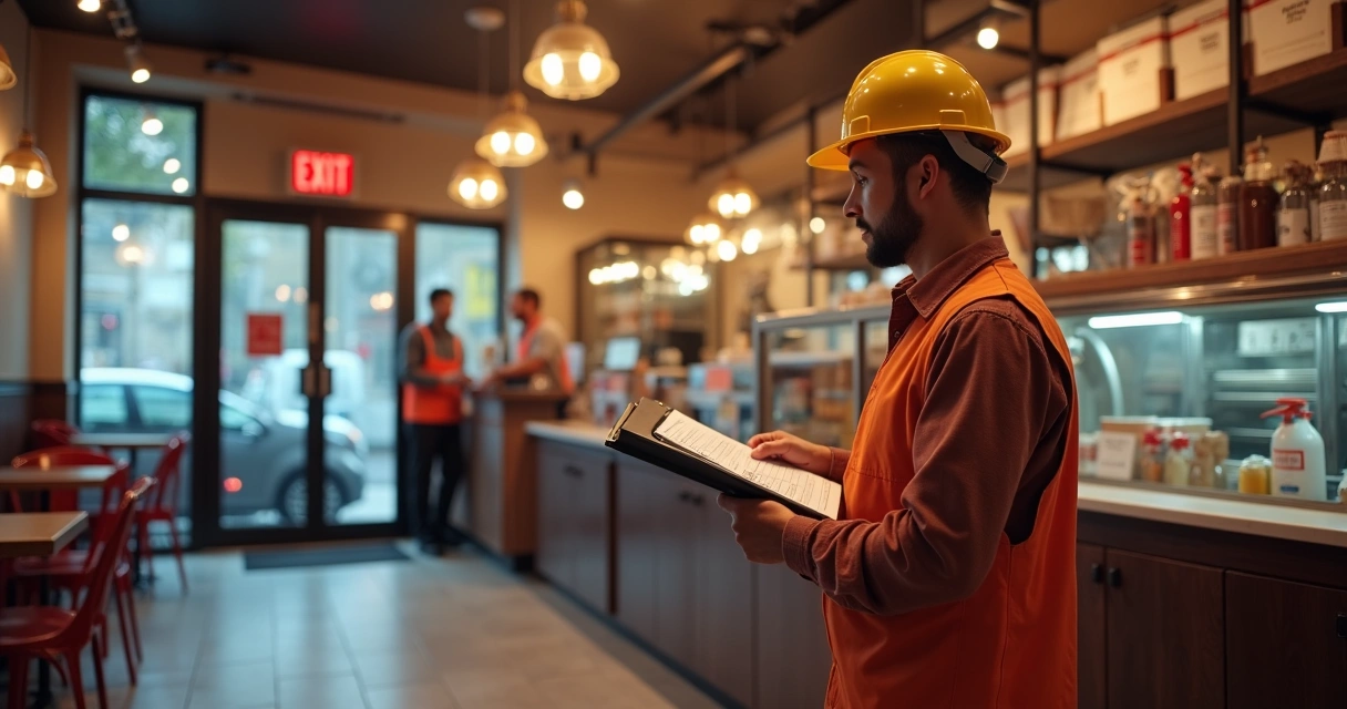 Profissional da prefeitura realizando vistoria em local comercial 