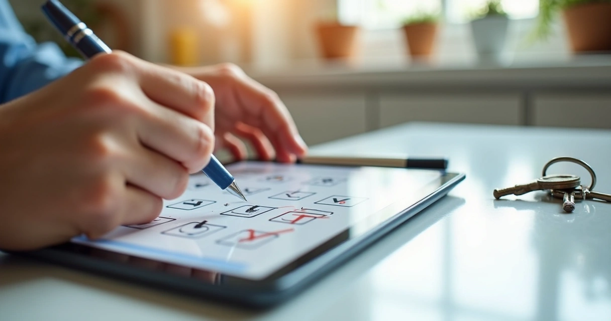 Checklist digital de vistoria residencial em tablet 