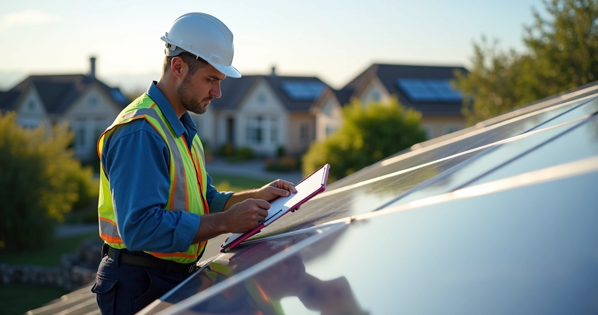 Técnico vistoriando painel solar residencial
