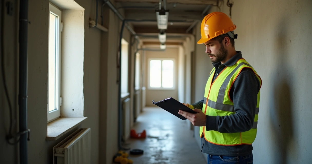 Engenheiro realizando vistoria técnica em prédio 