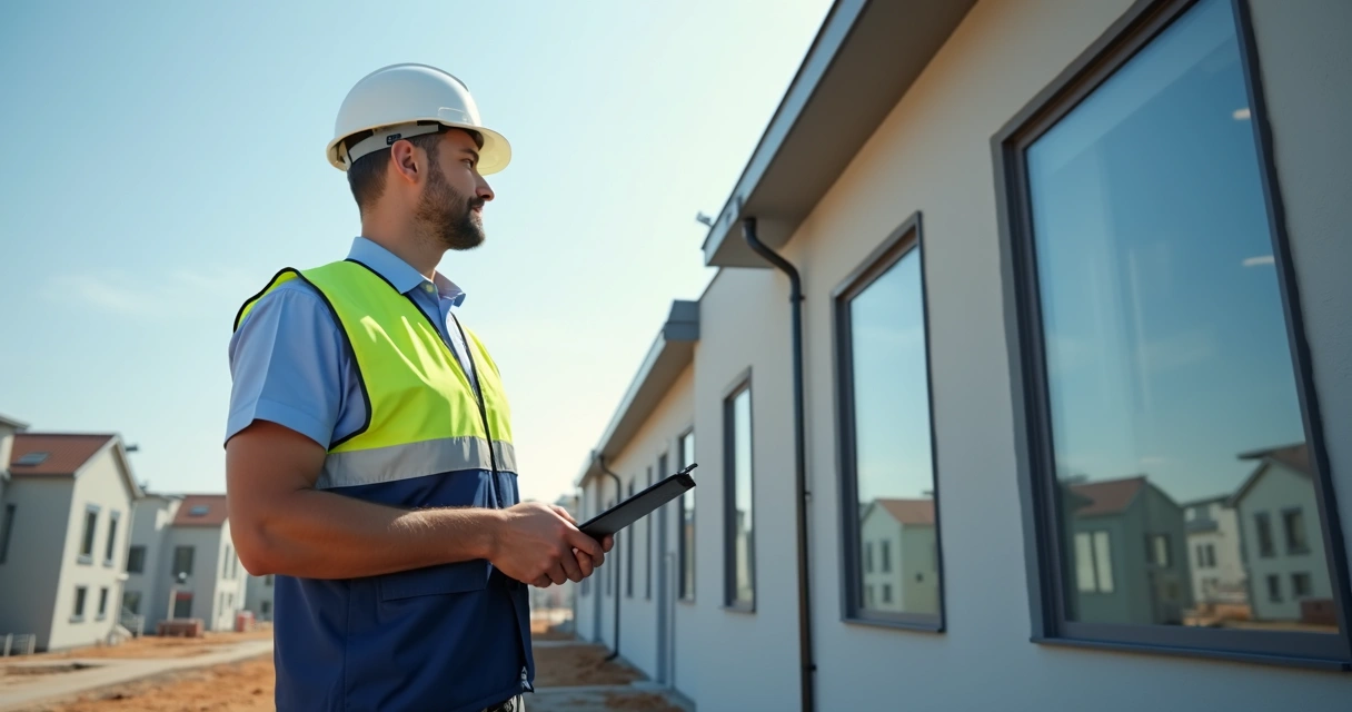 Engenheiro da prefeitura realizando vistoria em construção concluída