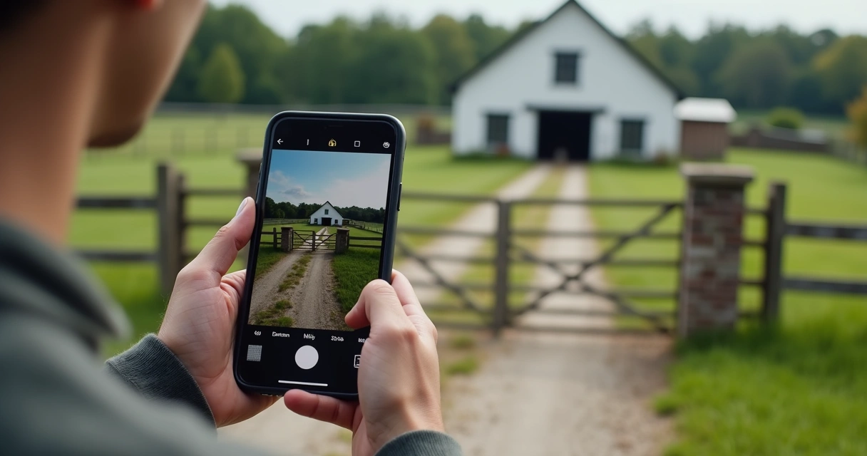 Pessoa filmando área rural com celular para vistoria 