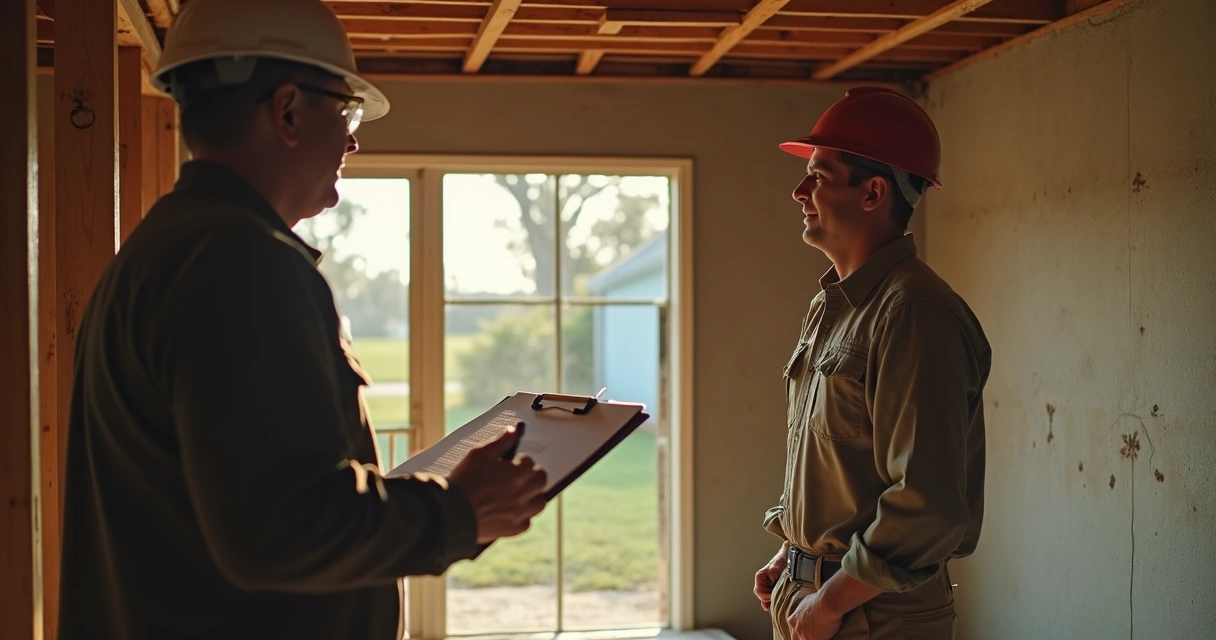 Engenheiro vistoriando estrutura de casa residencial nos EUA 