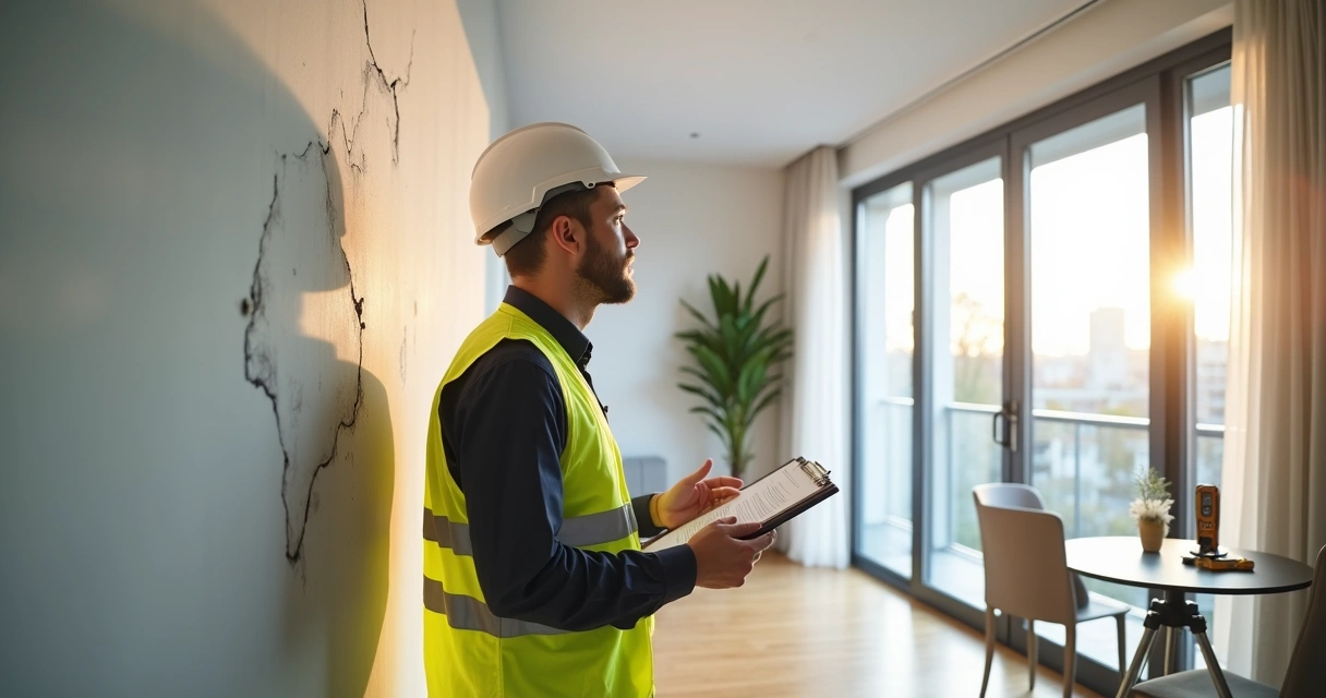 Engenheiro realizando vistoria técnica em imóvel residencial 