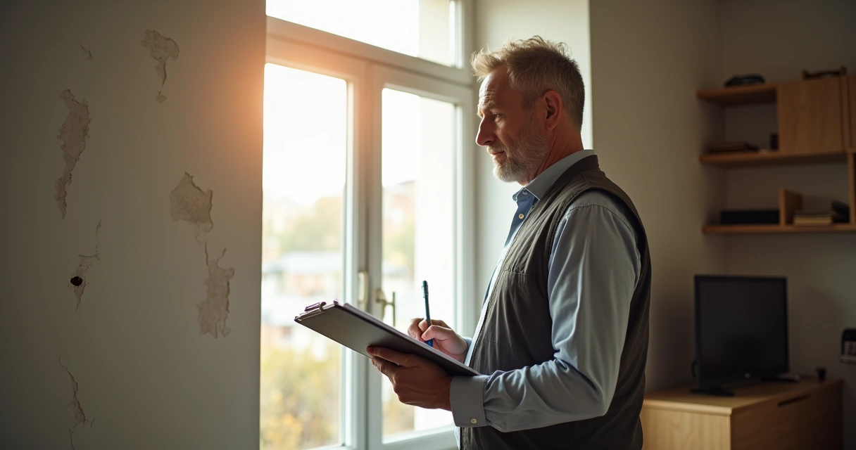Profissional de vistoria fazendo anotações em um ambiente de imóvel locado