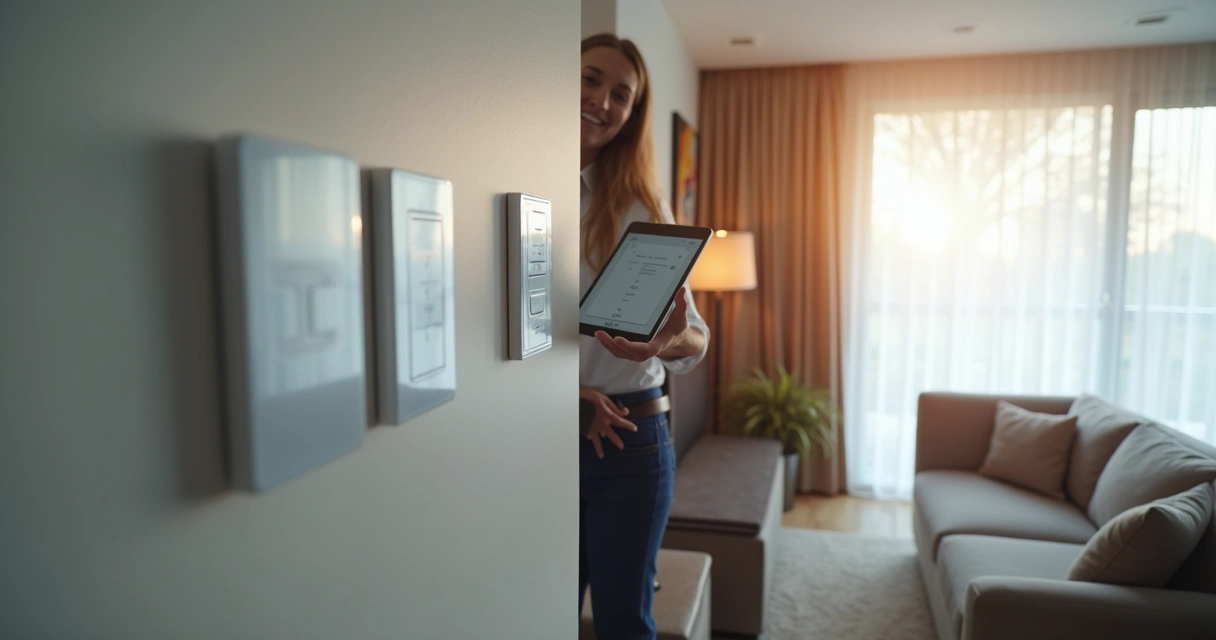 Vistoriador testando automação residencial com tablet
