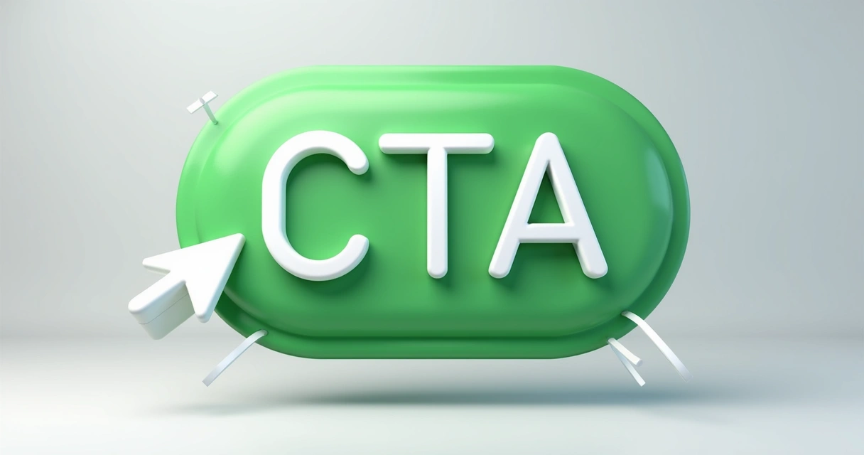 Botão verde com seta chamando atenção, sobre fundo neutro com elementos gráficos leves 