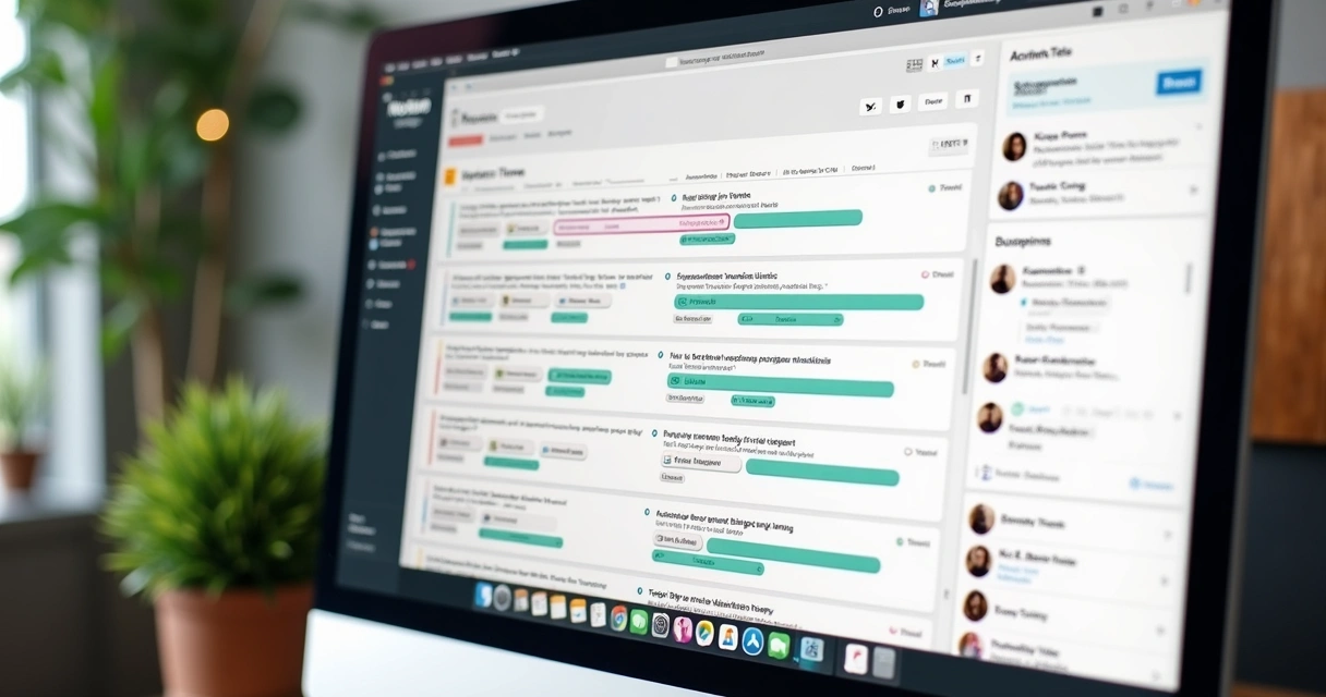 Visualização tipo feed do Notion com atualizações de tarefas 