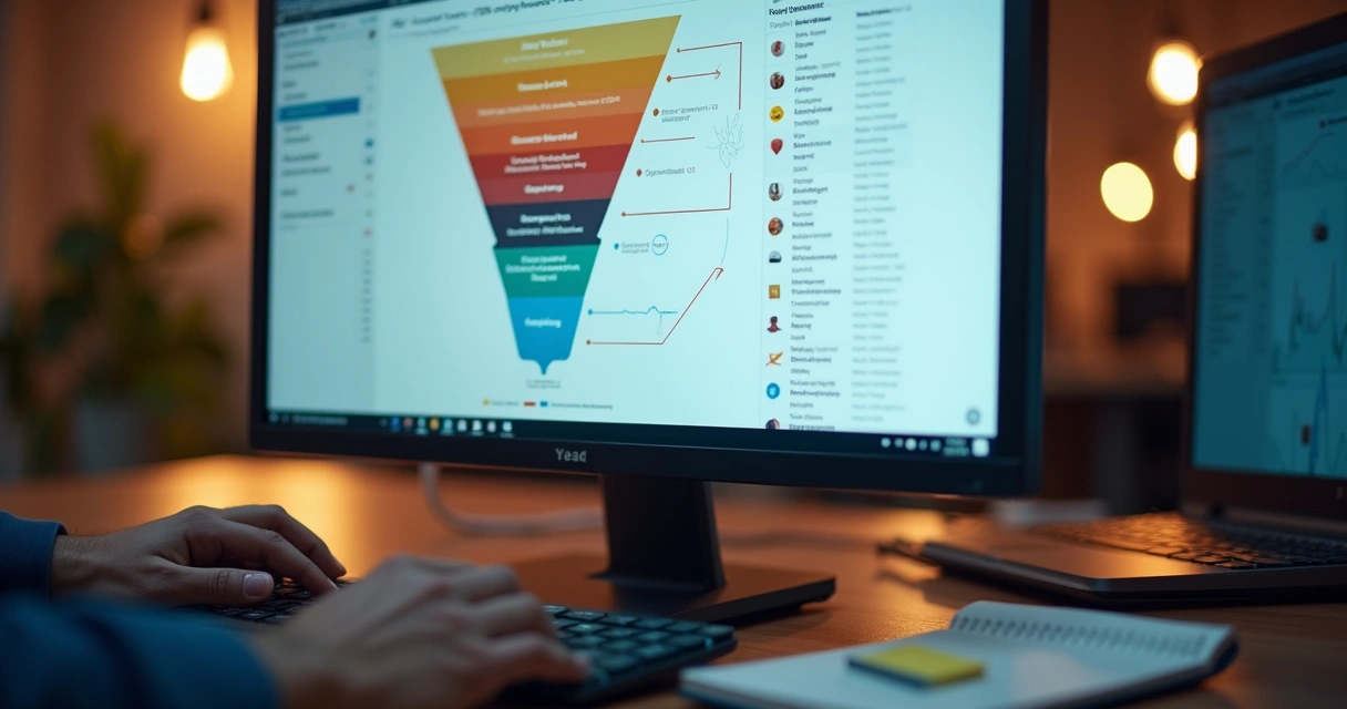 Visualização de funil de conversão em tela de desktop 
