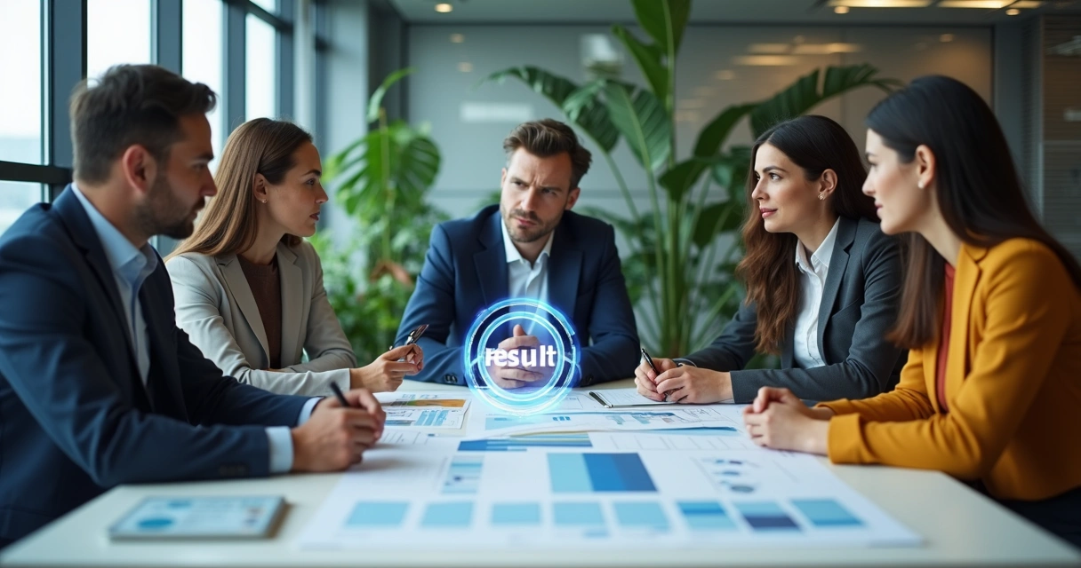 Equipe refletindo sobre resultados e aproximação de metas