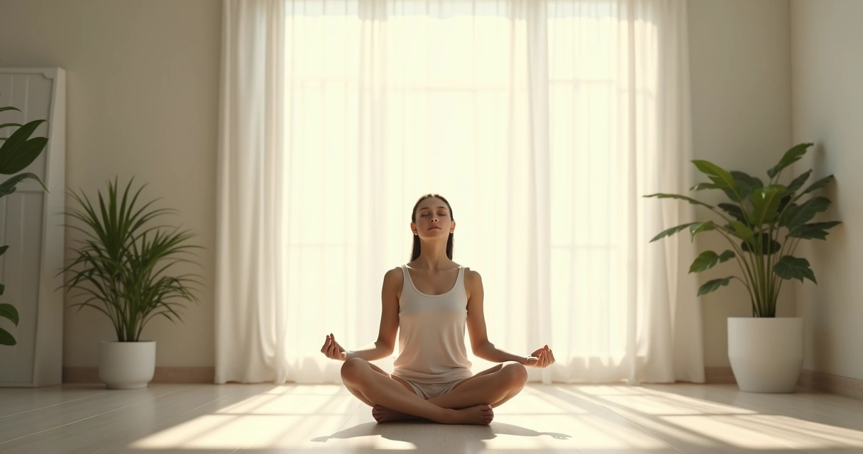 Person visualizing a positive scenario in a peaceful room 