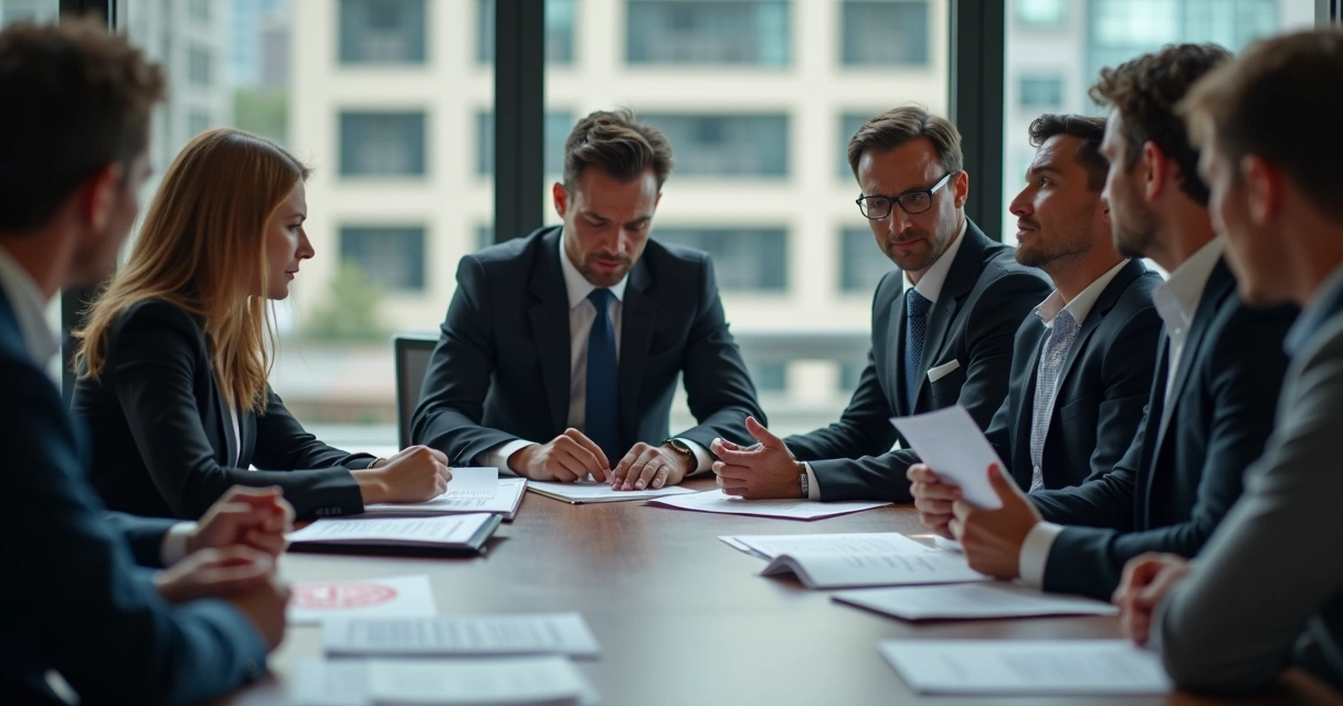 Grupo de pessoas sentadas preocupadas em sala de reuniões 