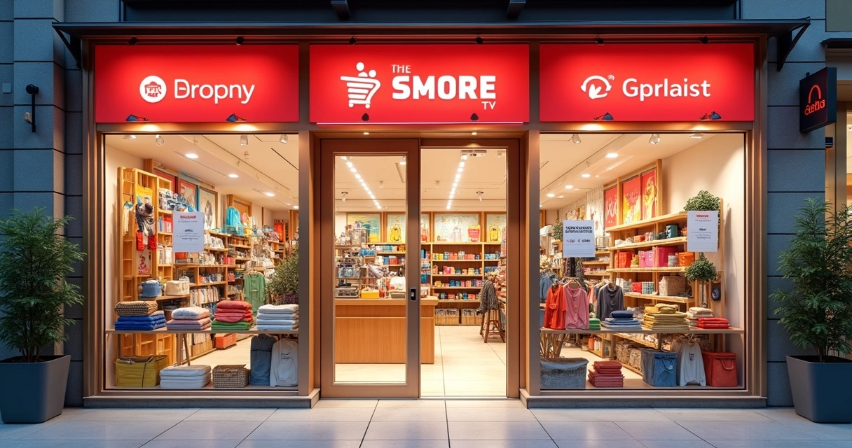 Vitrine virtual personalizada, colorida, com diferentes produtos em destaque