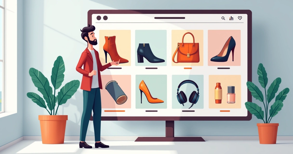 Vitrine digital de loja online com produtos em destaque 
