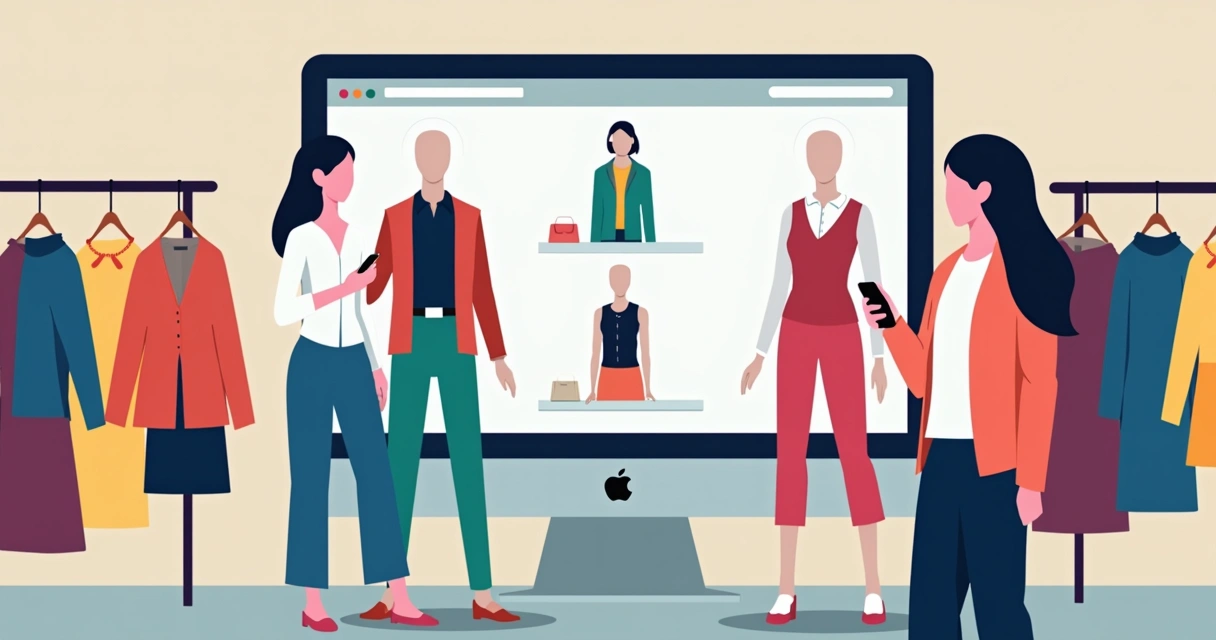 Loja de roupas expõe catálogo digital em tela grande 