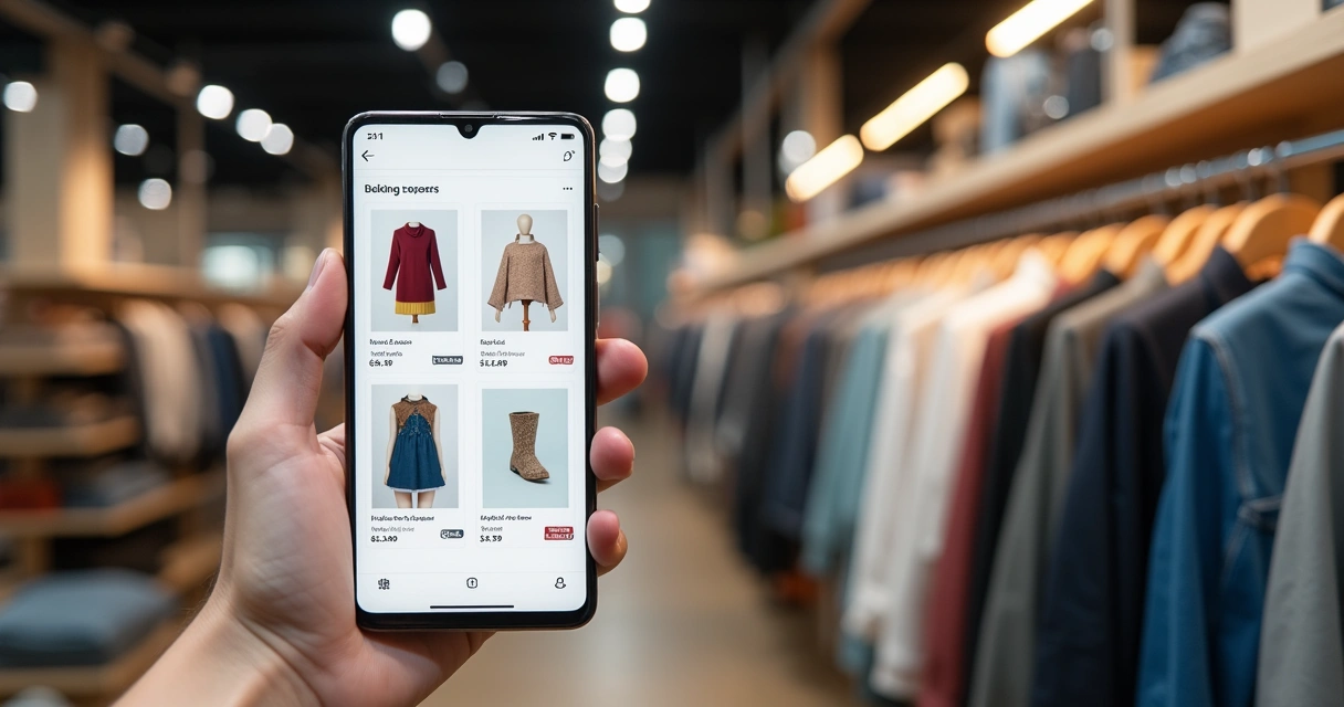 Vitrine digital de uma loja de roupas em dispositivo móvel 