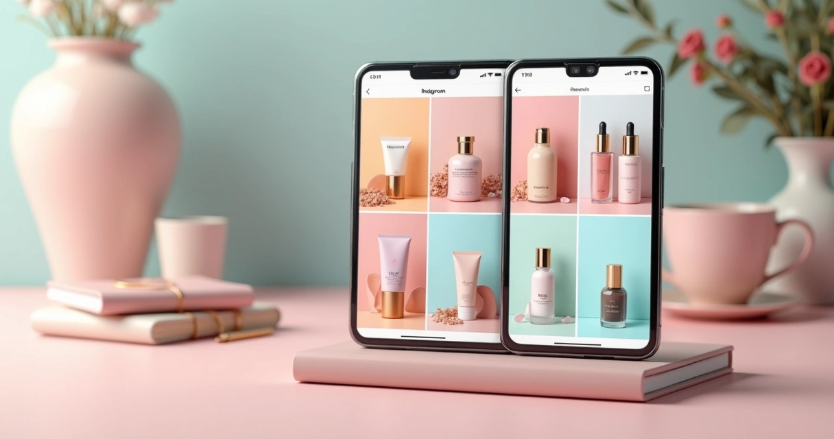 Produtos variados expostos em feed do Instagram simulando uma vitrine.