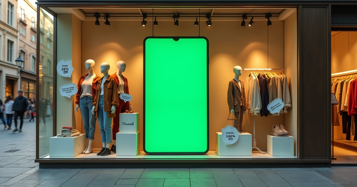 Vitrine de loja de varejo exibindo promoção associada ao WhatsApp 