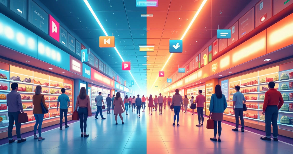 Vitrine virtual de marketplace com diversos produtos expostos 