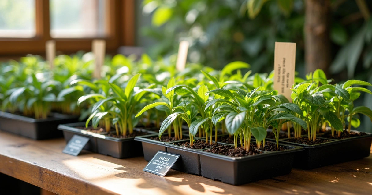 Vitrine digital com mudas organizadas e fotos nítidas 