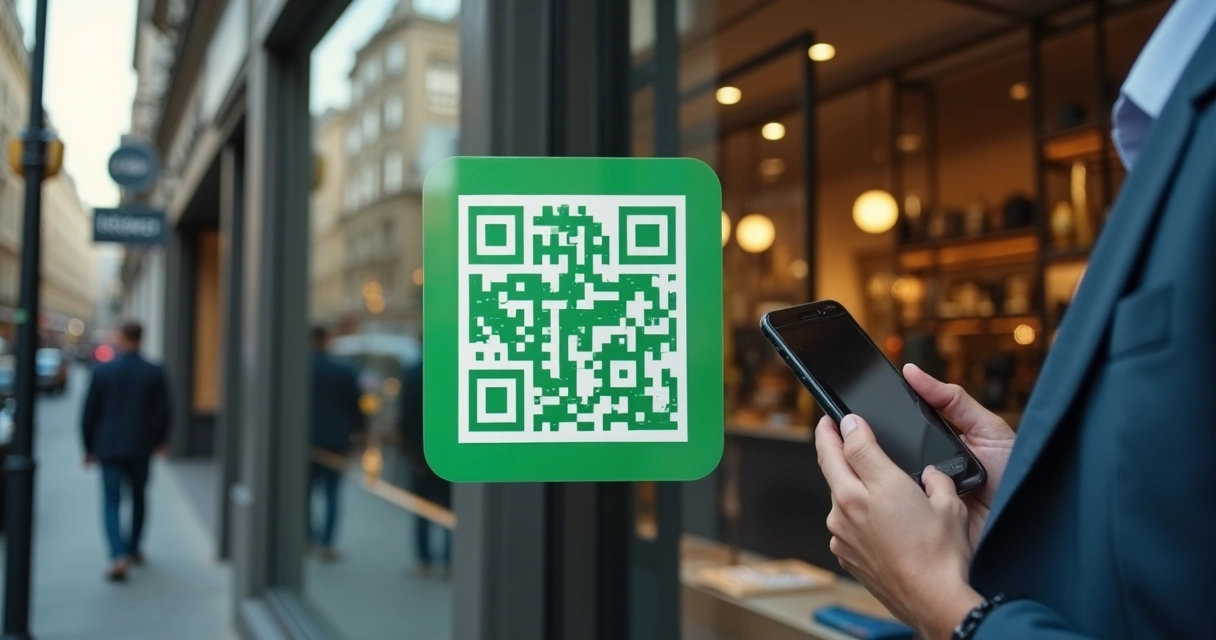 Vitrine de loja com QR Code do WhatsApp visível a clientes