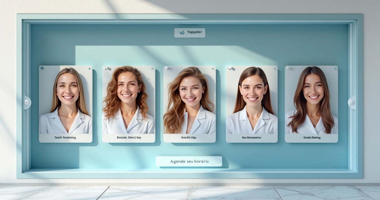Vitrine online com tratamentos odontológicos e fotos de sorrisos