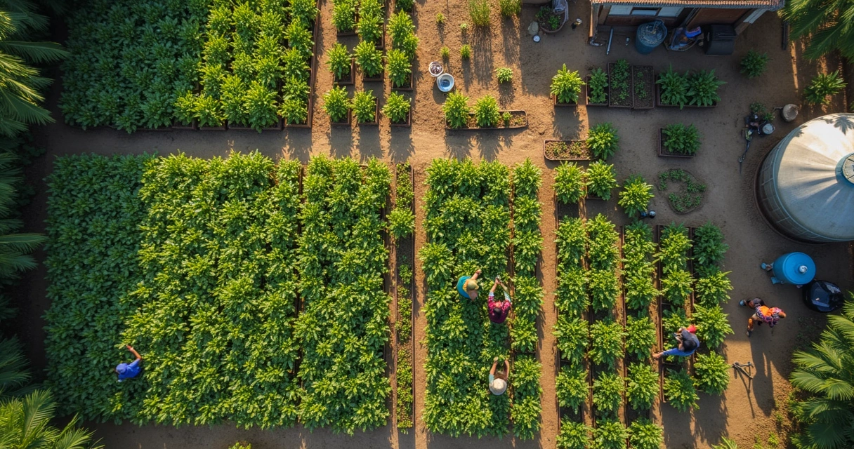 Viveiro de mudas de café organizado em terreno limpo 