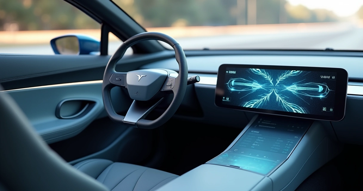 Detalhe do volante desconectado das rodas com sensores e motores elétricos