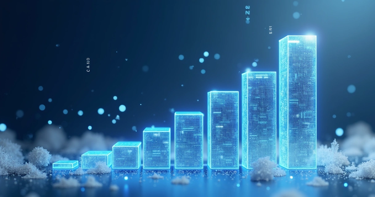 Gráfico de barras múltiplas mostrando crescimento de volume de dados digitais 