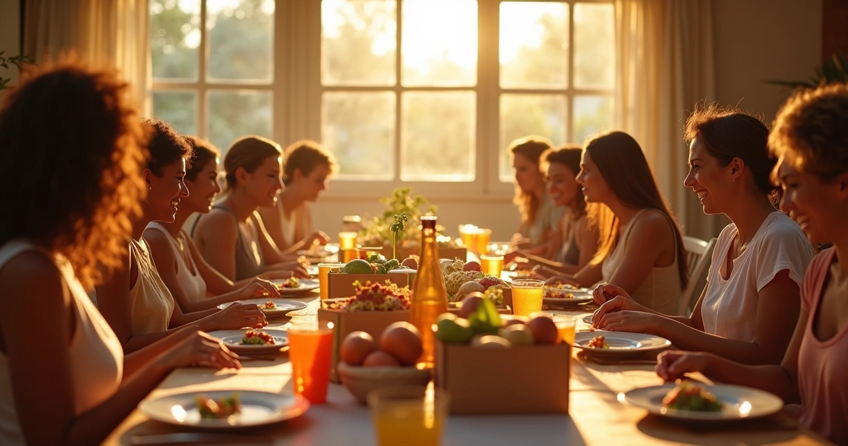 Grupo de voluntários organizando alimentos em caixas 