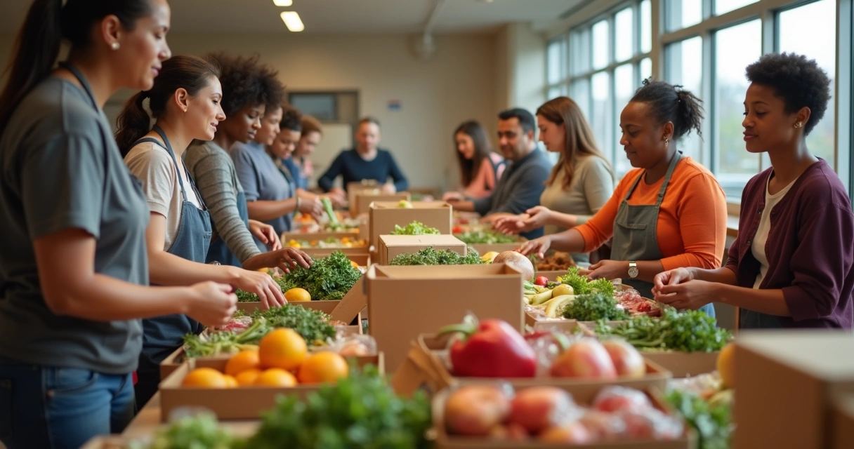 Distribuição de alimentos em banco comunitário nos Estados Unidos 