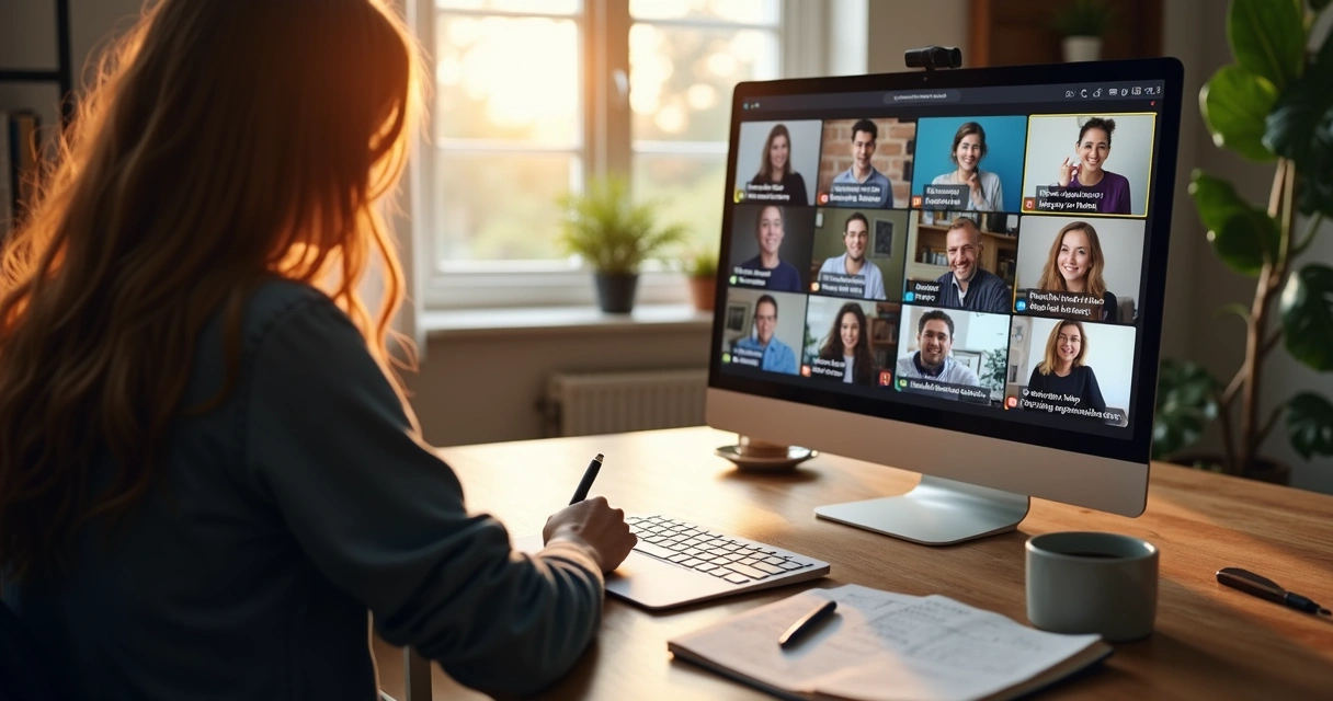 Pessoa em videochamada coordenando ajuda solidária online 