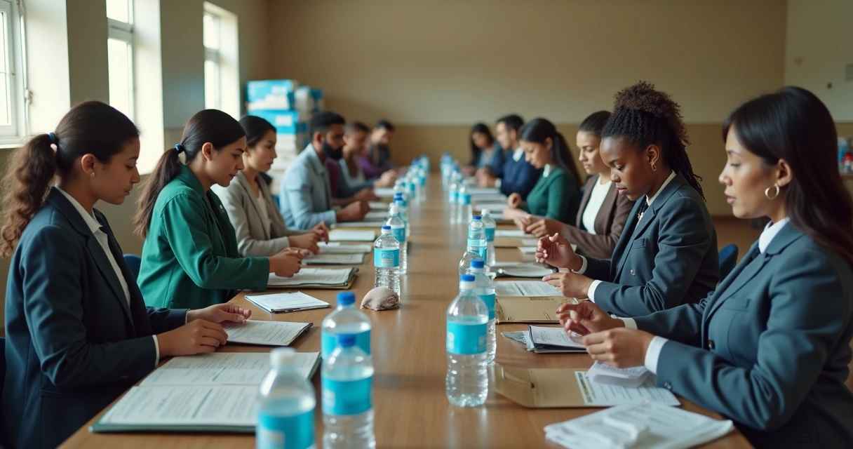 Grupo organizando doações em centro comunitário