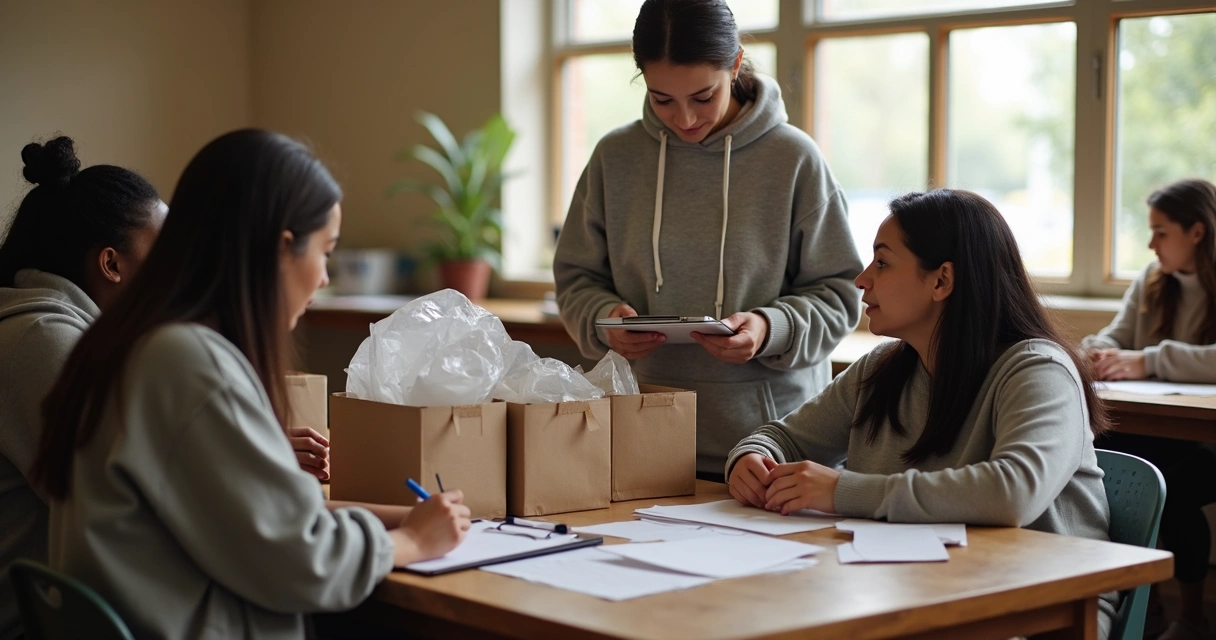 Grupo organizando ação solidária com presença ativa